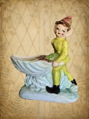 Vintage Pixie Elf & Wheelbarrow Planter
